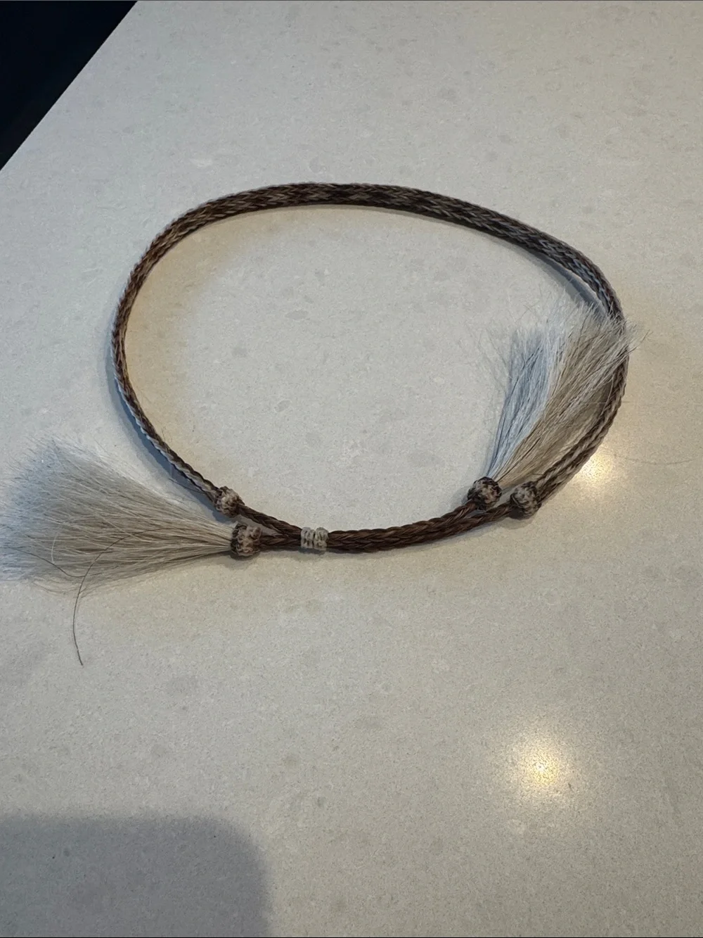 Brown Braided Tassel Headband with Gray Accents
